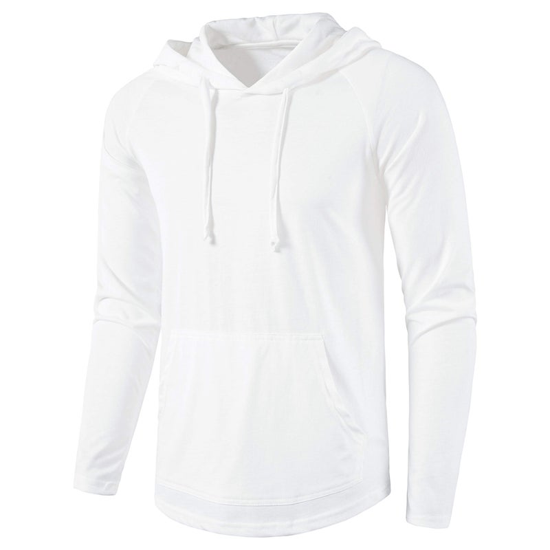 SIR7 Men's Gym Workout Active Long Sleeve Pullover Lightweight Hoodie Casual Hooded Sweatshirts. White - Image 1
